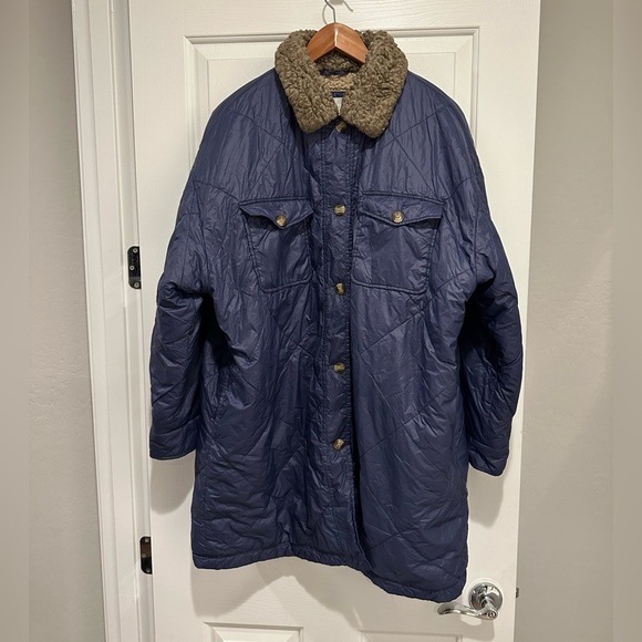 Aerie Women's Quilted Puffer Sherpa Collar and Lined Longline Coat, Navy XL - Picture 1 of 6